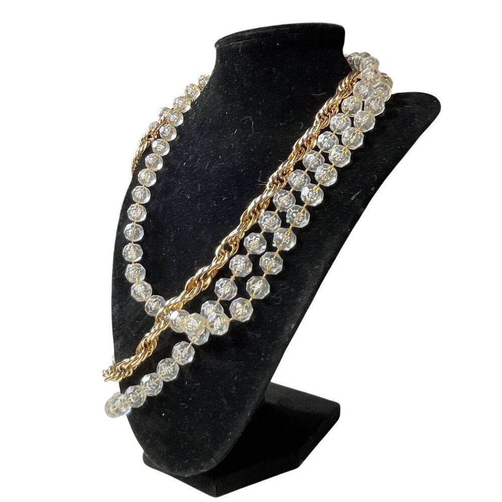 Sarah Coventry Golden Ice 3 strand necklace Lucite beads and gold tone rope chai - Picture 2 of 9
